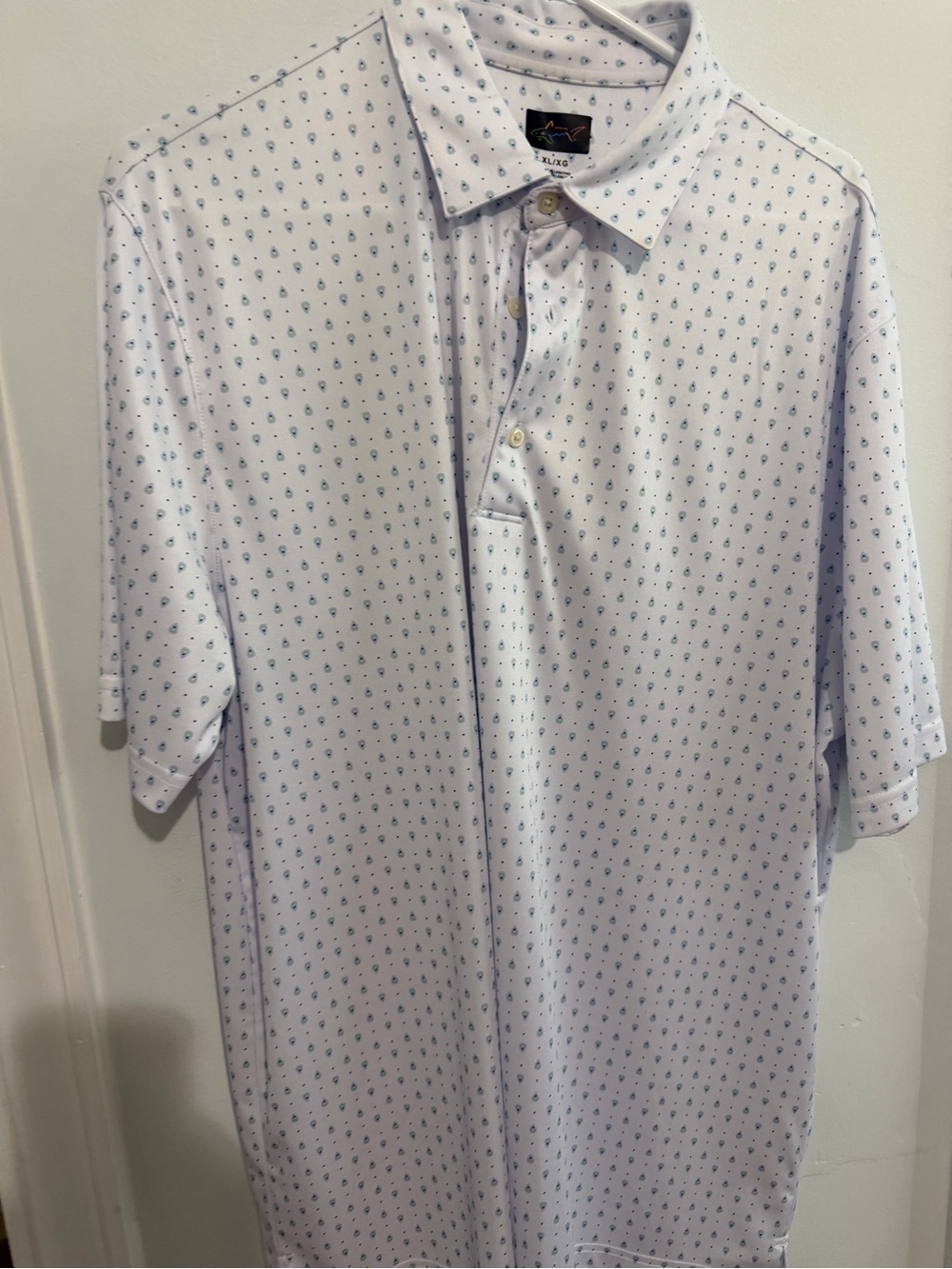 Greg Norman Collection White Polo with Tiny Blue Motif